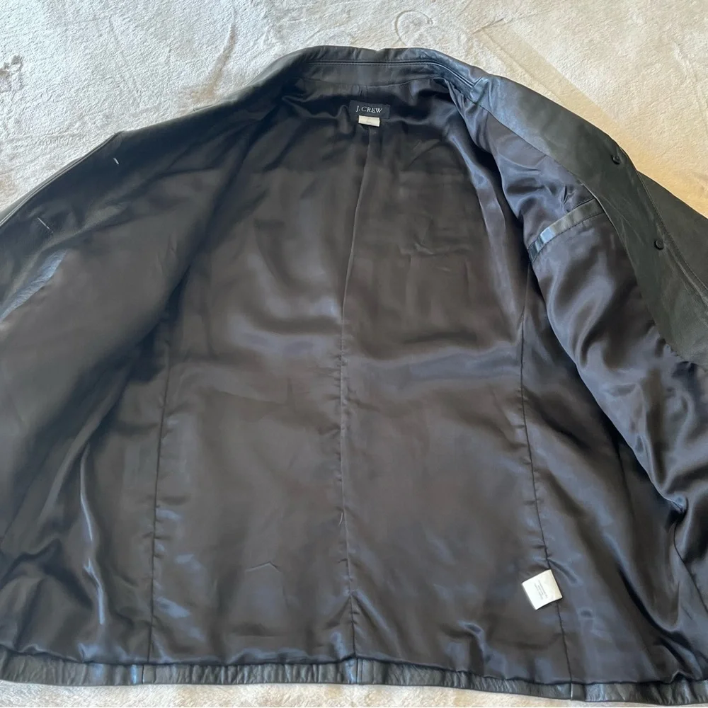 J. Crew Black Leather Car Coat Men's M Button-Up Collar Pockets Lightly Lined